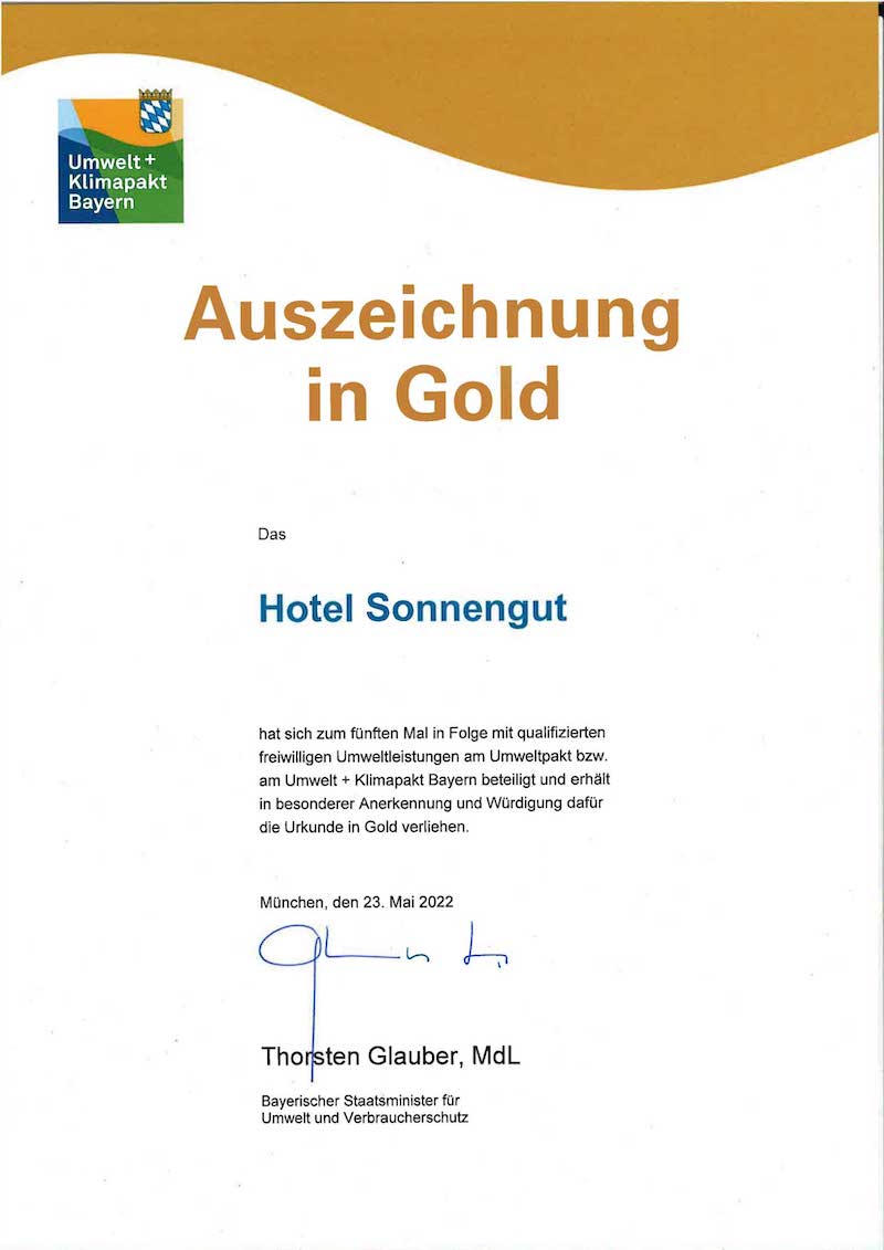 Urkunde Umweltpakt Auszeichnung in Gold 2022