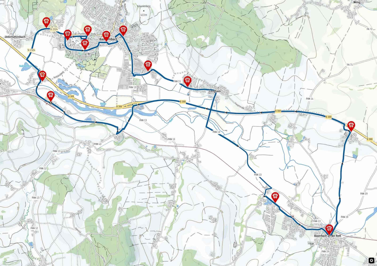 Karte der Badebuslinie 7522