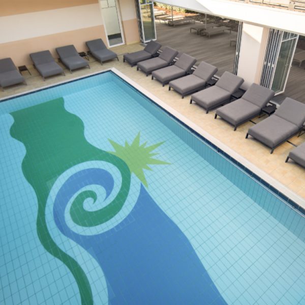 Pool mit Liegen von oben